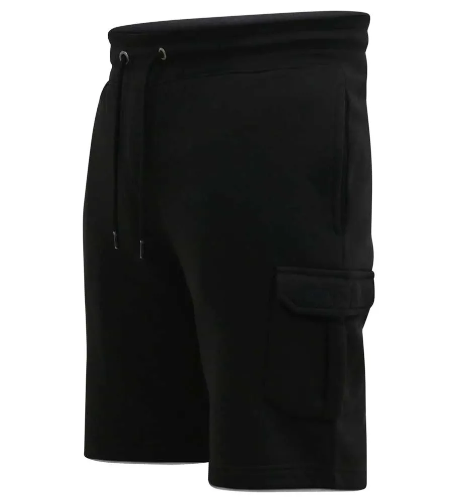 CYRUS 2 D555 Mens Black Fleece Cargo Shorts With Elasticated Waist